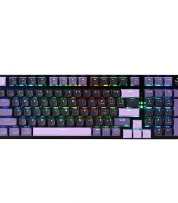 Redragon DHARMA K740 PRO Tri-Mode Mechanical Keyboard with Mambo Switches (Black & Purple)